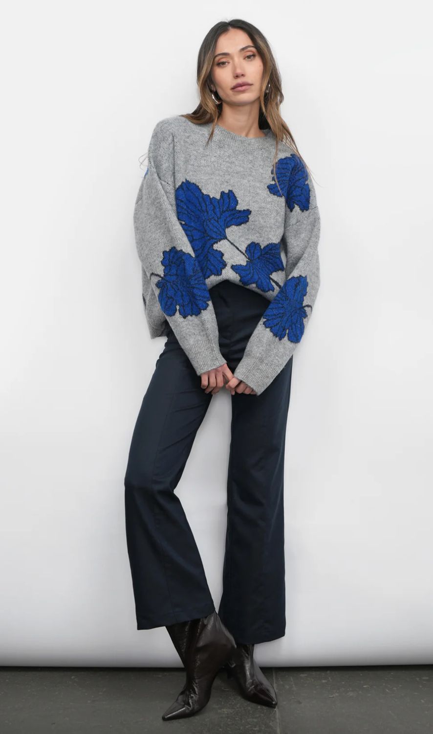 Greylin Bennett Intarsia Flower Sweater