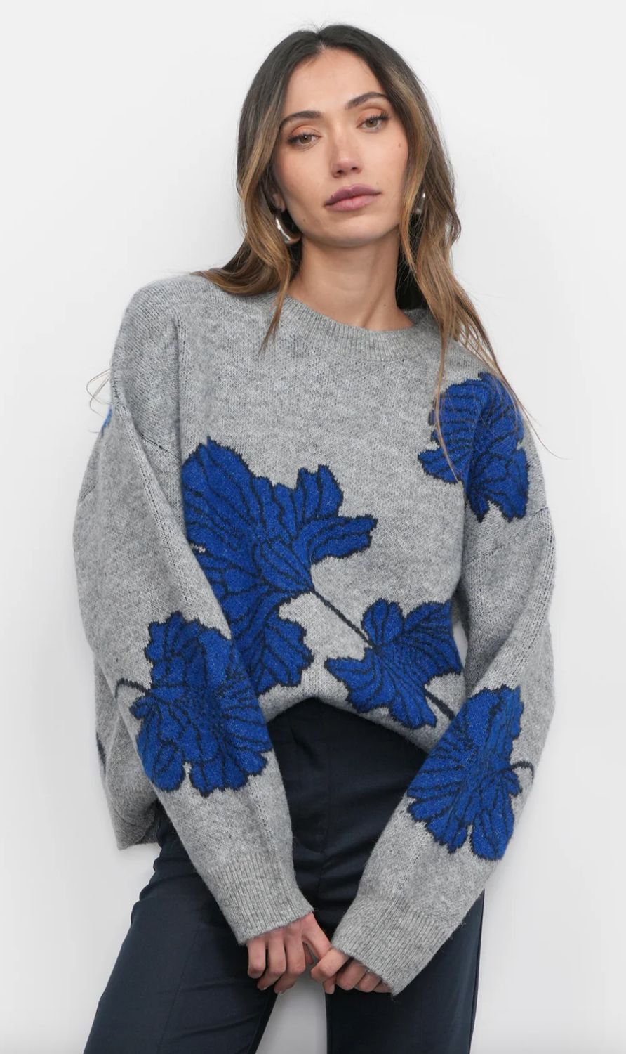 Greylin Bennett Intarsia Flower Sweater