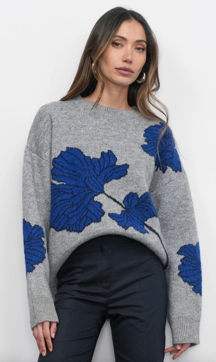 Greylin Bennett Intarsia Flower Sweater