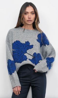 Greylin Bennett Intarsia Flower Sweater