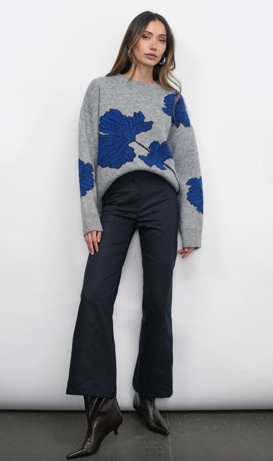 Greylin Bennett Intarsia Flower Sweater