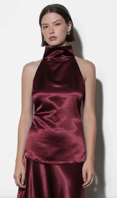 Greylin Addison Cowl Funnel Neck Halter Top
