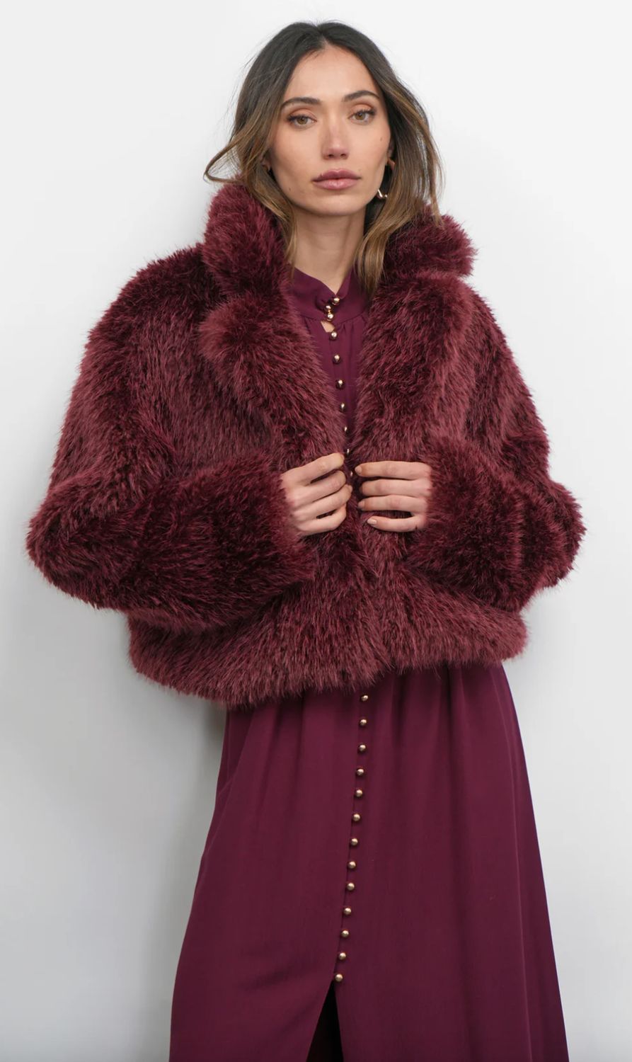 Greylin Maddox Shaggy Faux Fur Cropped Coat