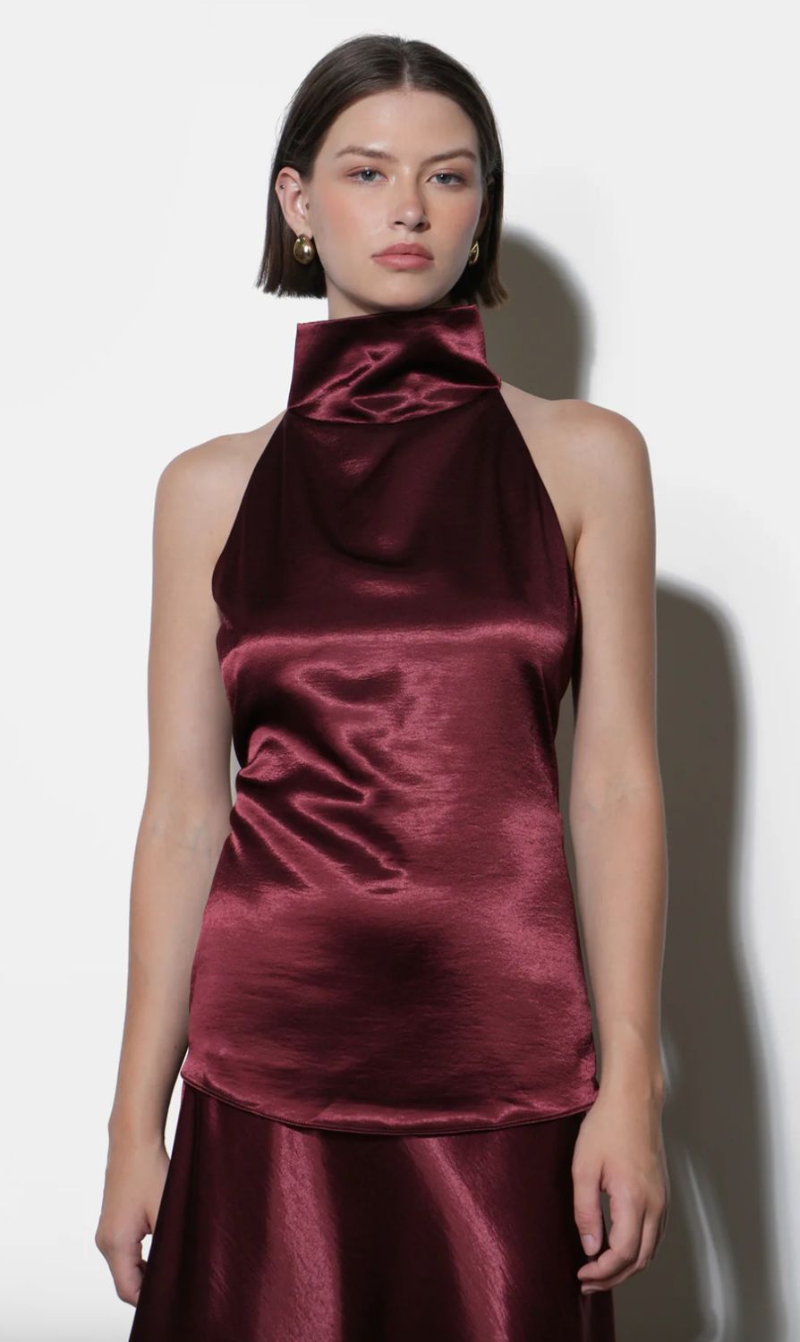 Greylin Addison Cowl Funnel Neck Halter Top