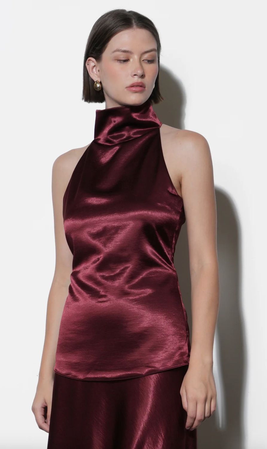 Greylin Addison Cowl Funnel Neck Halter Top