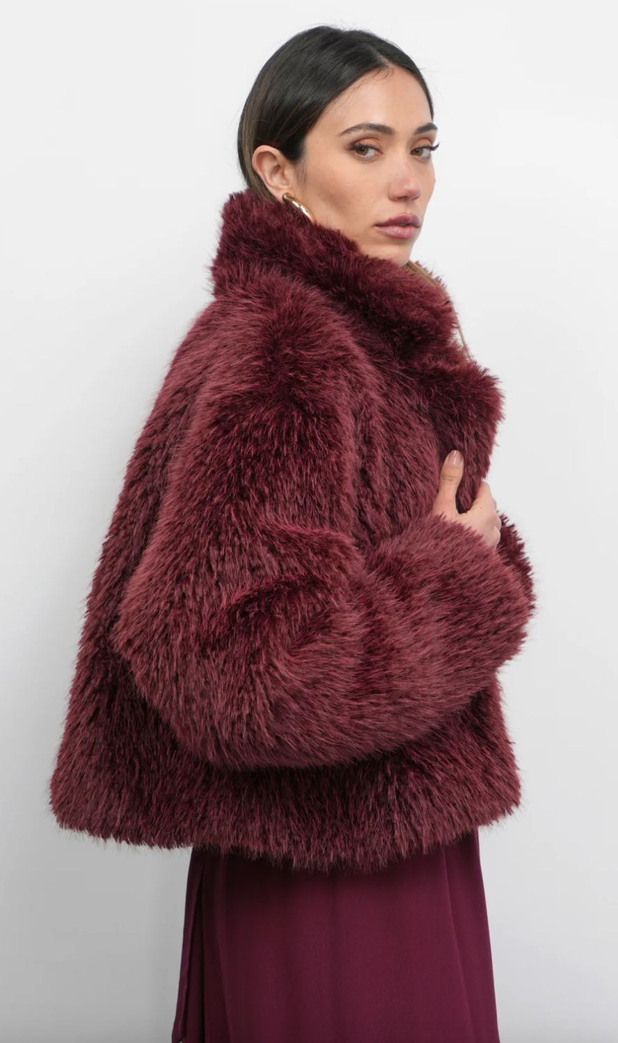 Greylin Maddox Shaggy Faux Fur Cropped Coat