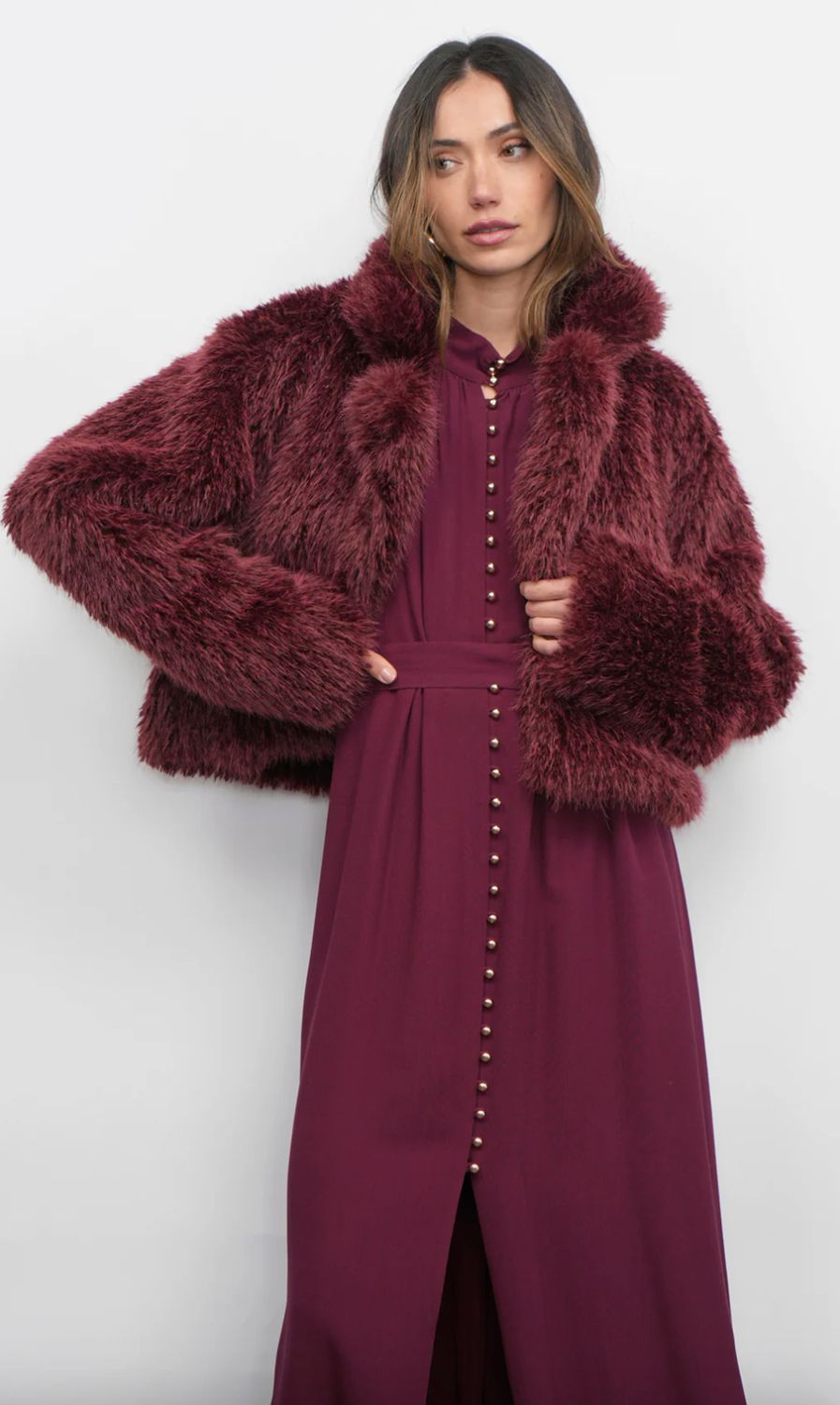 Greylin Maddox Shaggy Faux Fur Cropped Coat