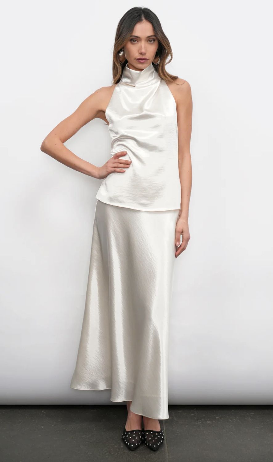 Greylin Addison Cowl Funnel Neck Halter Top