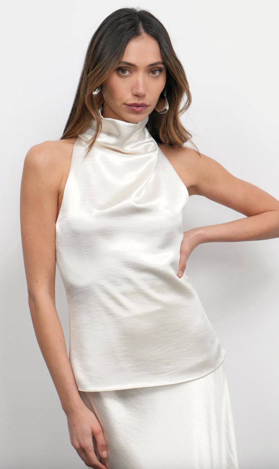 Greylin Addison Cowl Funnel Neck Halter Top