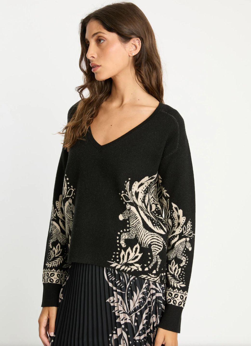 Caballero Krista Sweater In Zebra Fern
