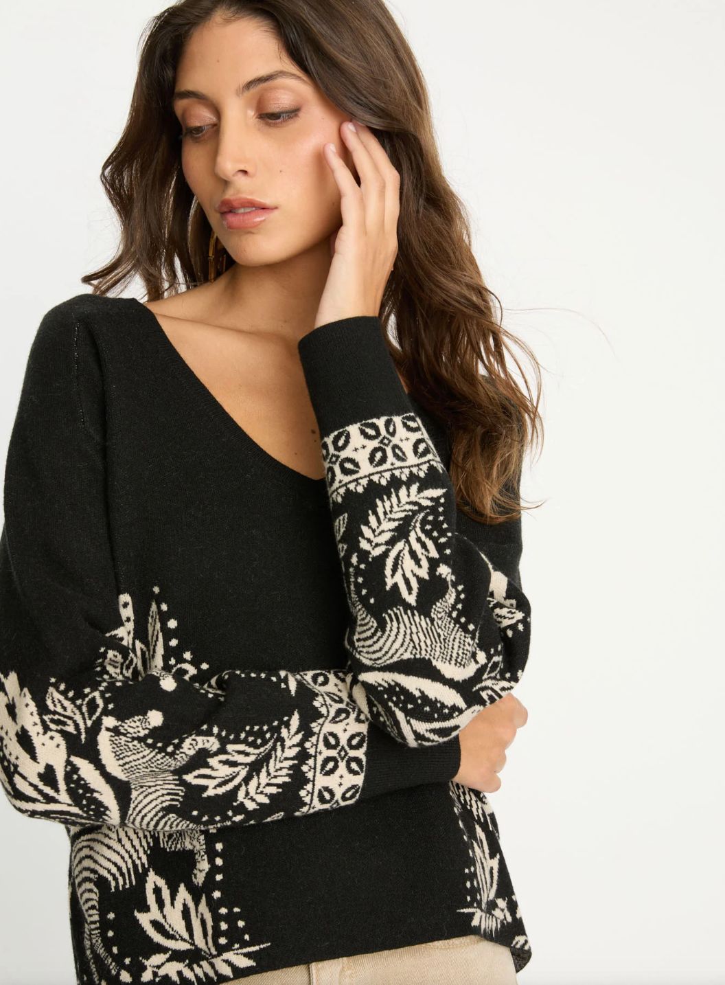 Caballero Krista Sweater In Zebra Fern