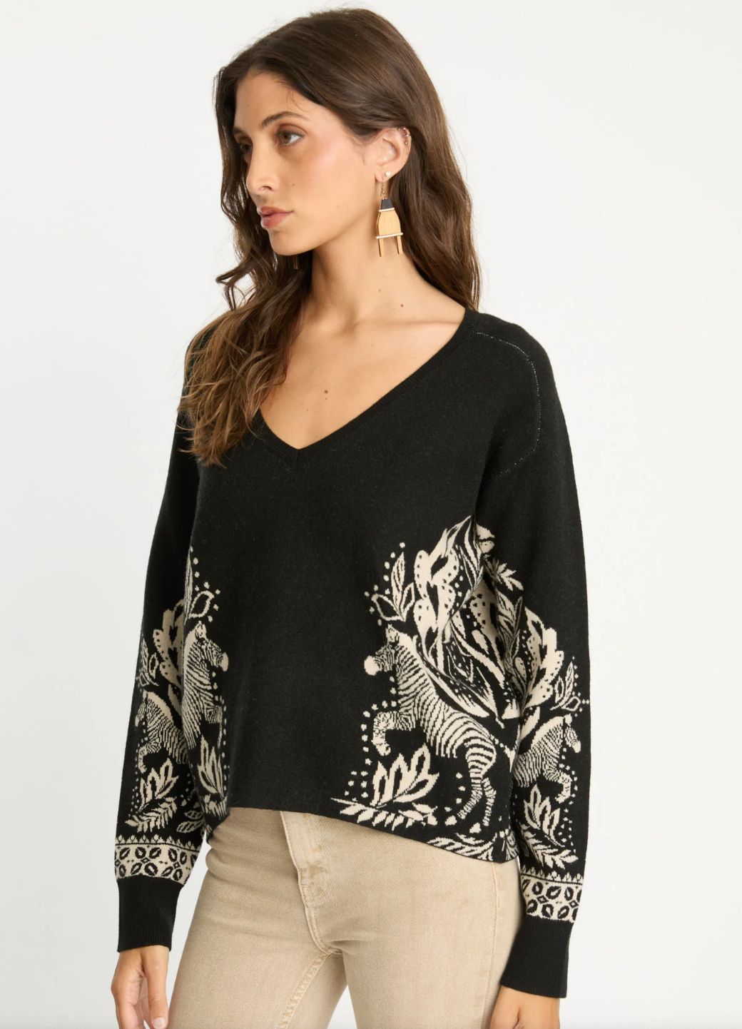 Caballero Krista Sweater In Zebra Fern