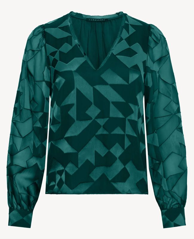 Caballero Ruby Top In Sea Moss Silk Geo Burnout