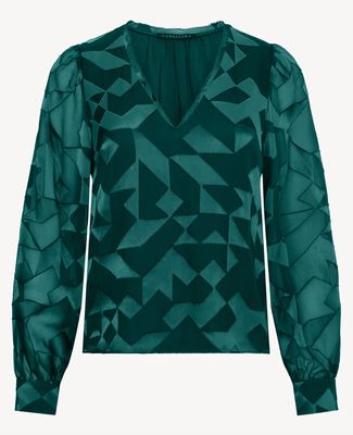 Caballero Ruby Top In Sea Moss Silk Geo Burnout