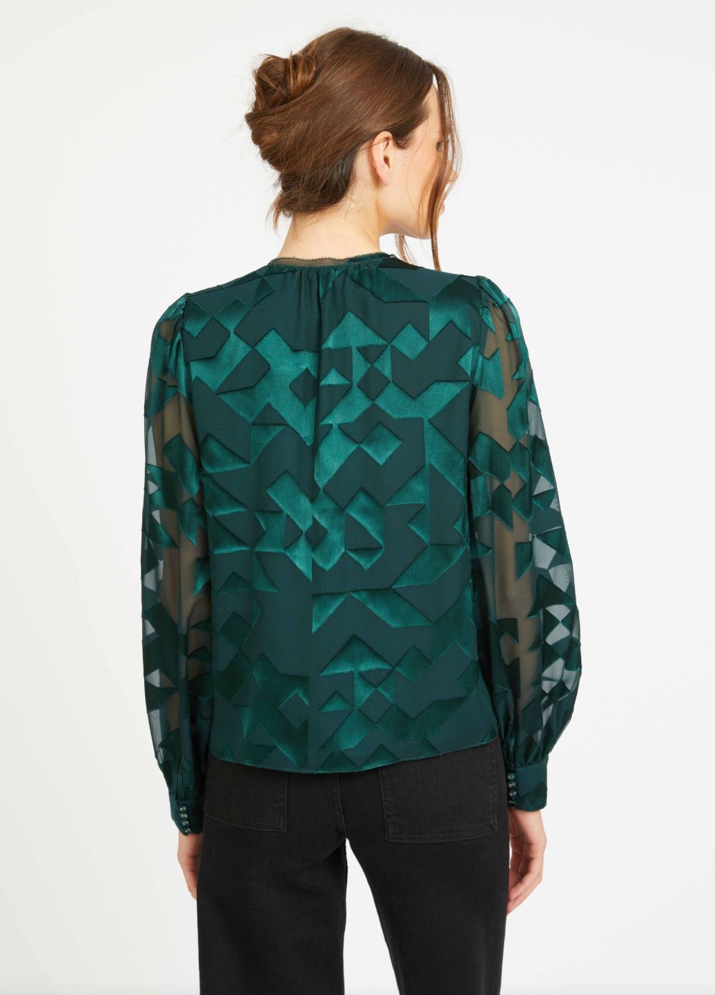 Caballero Ruby Top In Sea Moss Silk Geo Burnout