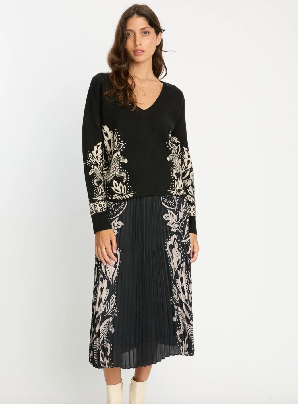 Caballero Krista Sweater In Zebra Fern