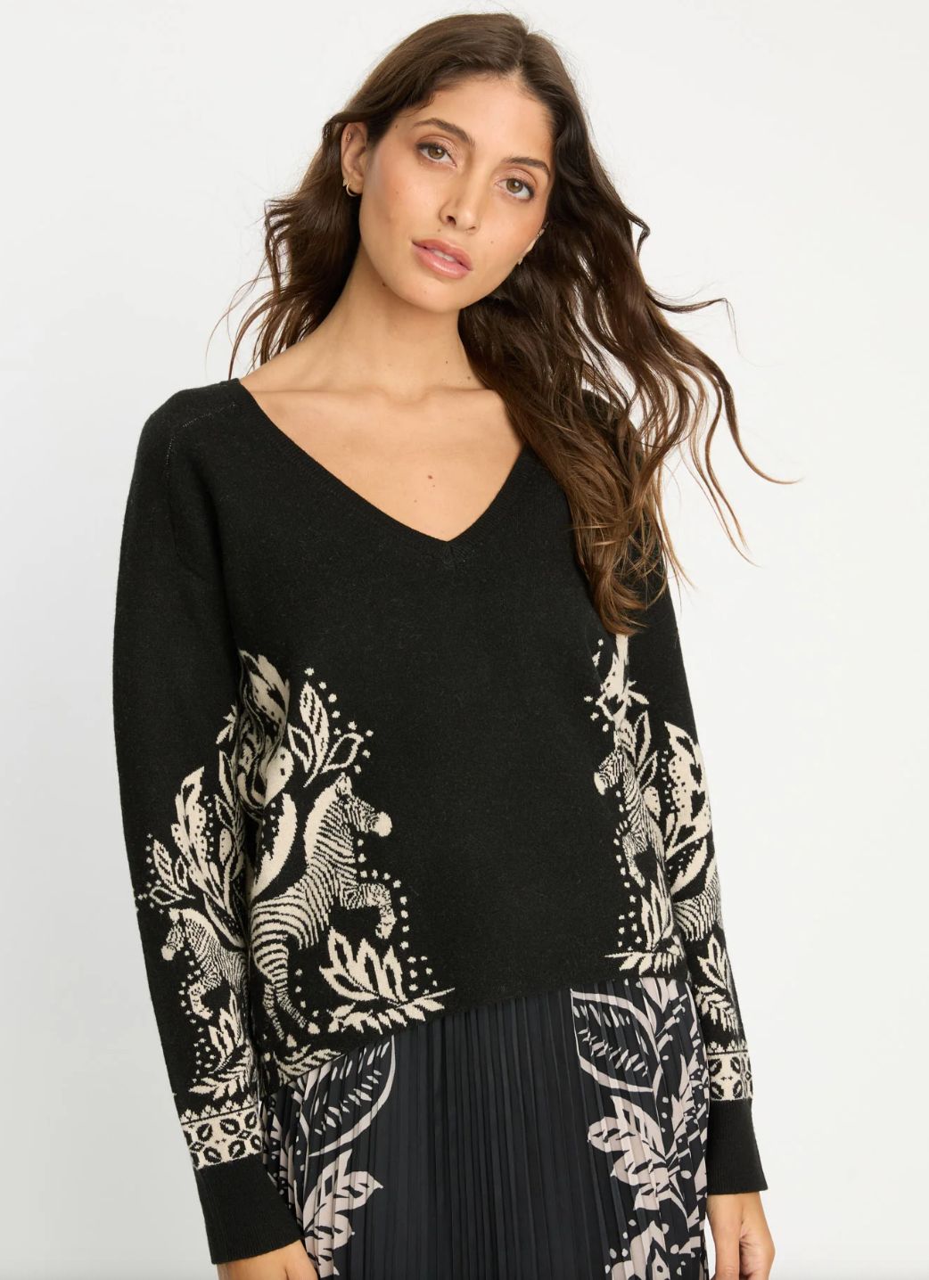 Caballero Krista Sweater In Zebra Fern
