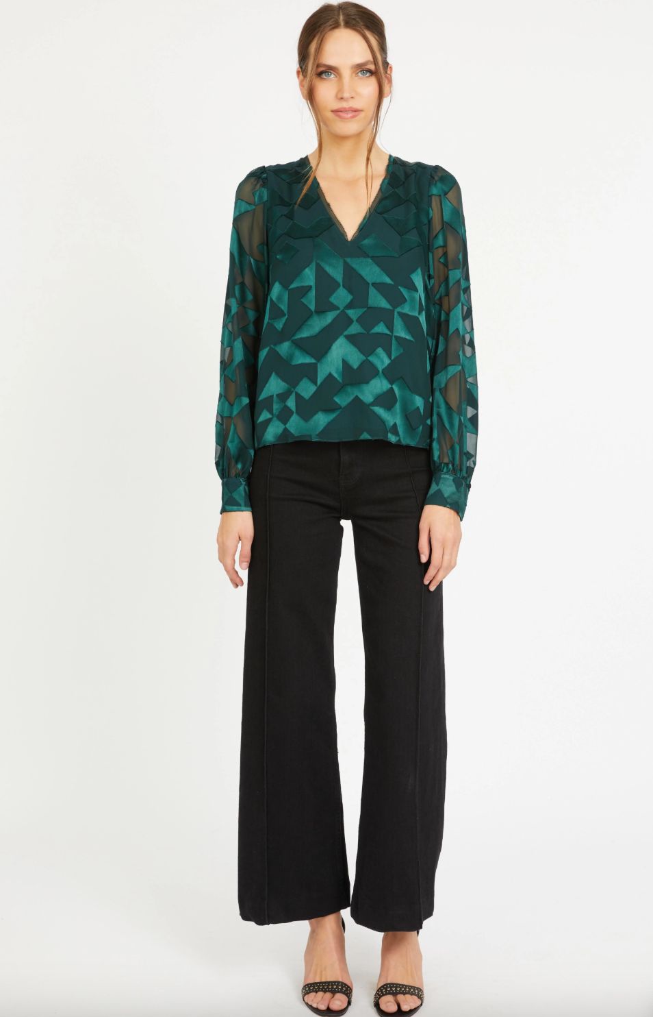 Caballero Ruby Top In Sea Moss Silk Geo Burnout
