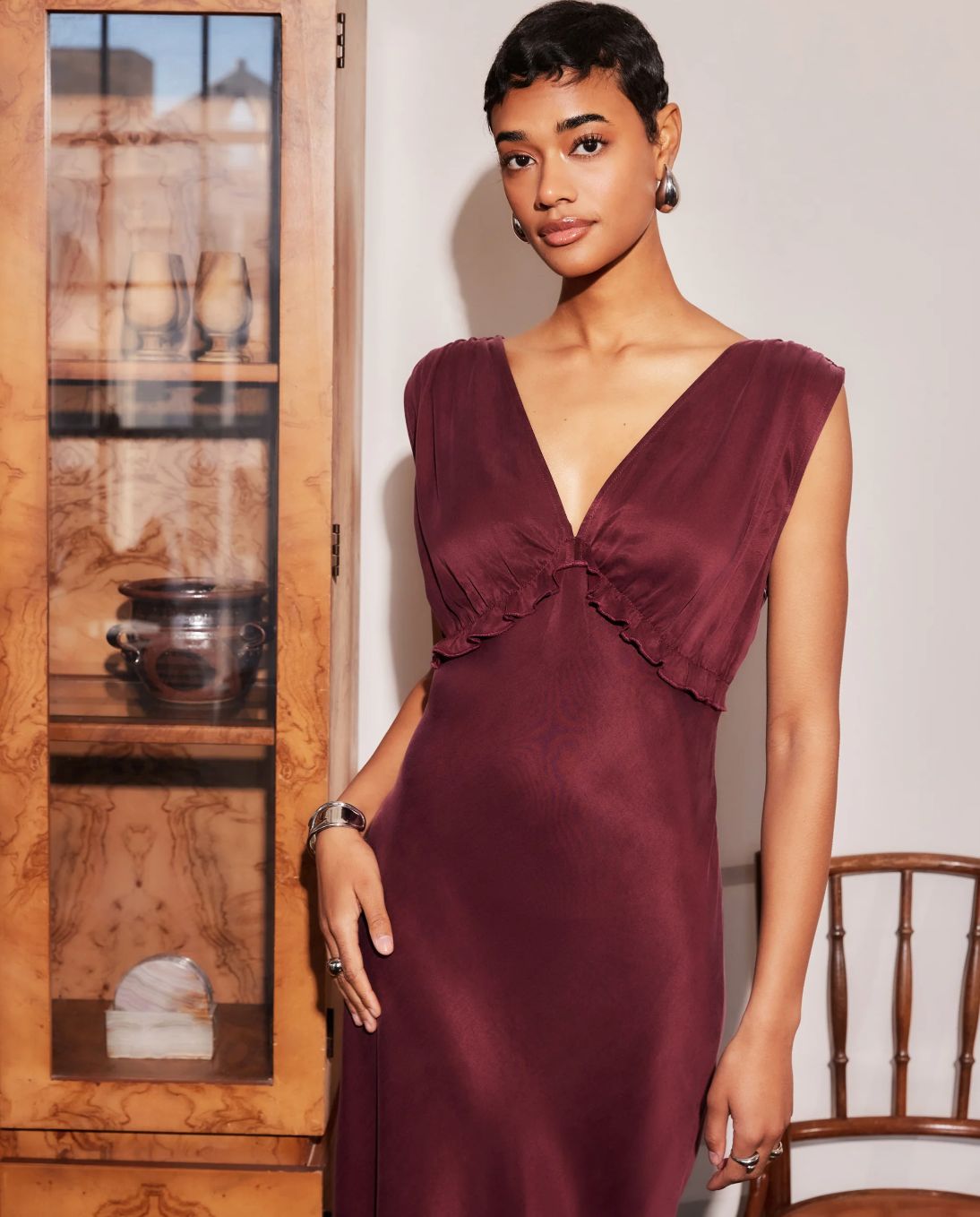 Fifteen Twenty Cierra Ruffle Detail Midi Dress