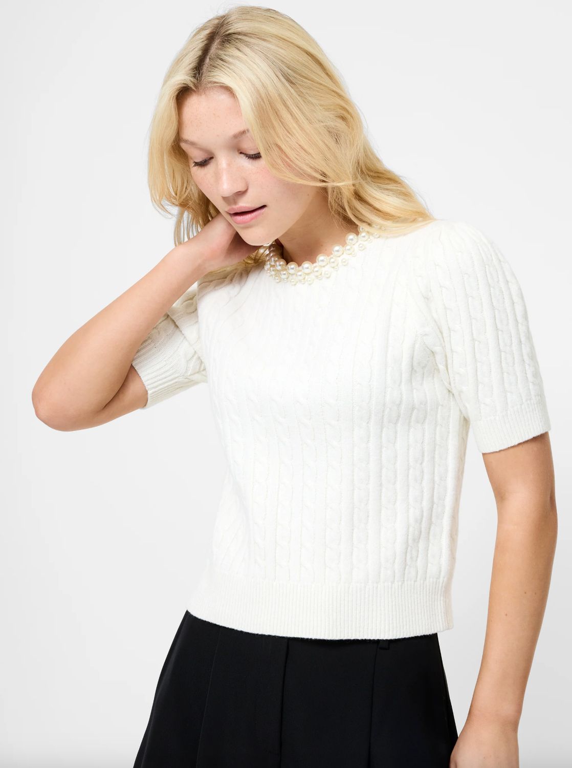 French Connection Embellished Neck Short Sleeve Sweater