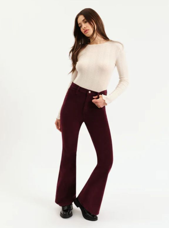 Daze - Sunset Flare High Rise Leg In Fig Corduroy