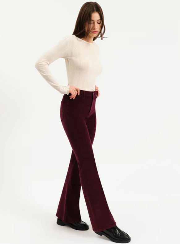 Daze - Sunset Flare High Rise Leg In Fig Corduroy