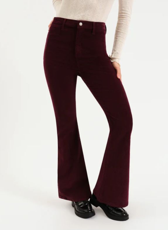 Daze - Sunset Flare High Rise Leg In Fig Corduroy