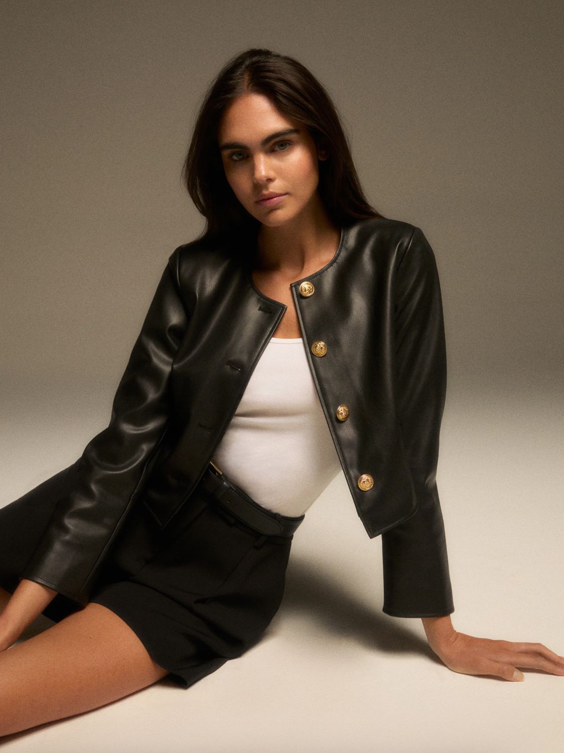 French Connection Dessa Vegan Leather Cropped Jacket
