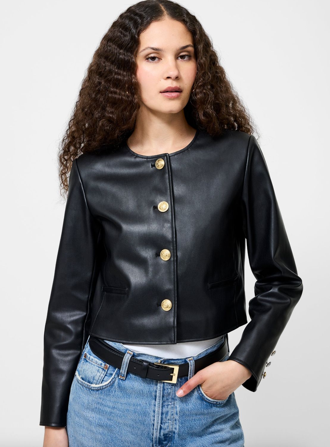 French Connection Dessa Vegan Leather Cropped Jacket