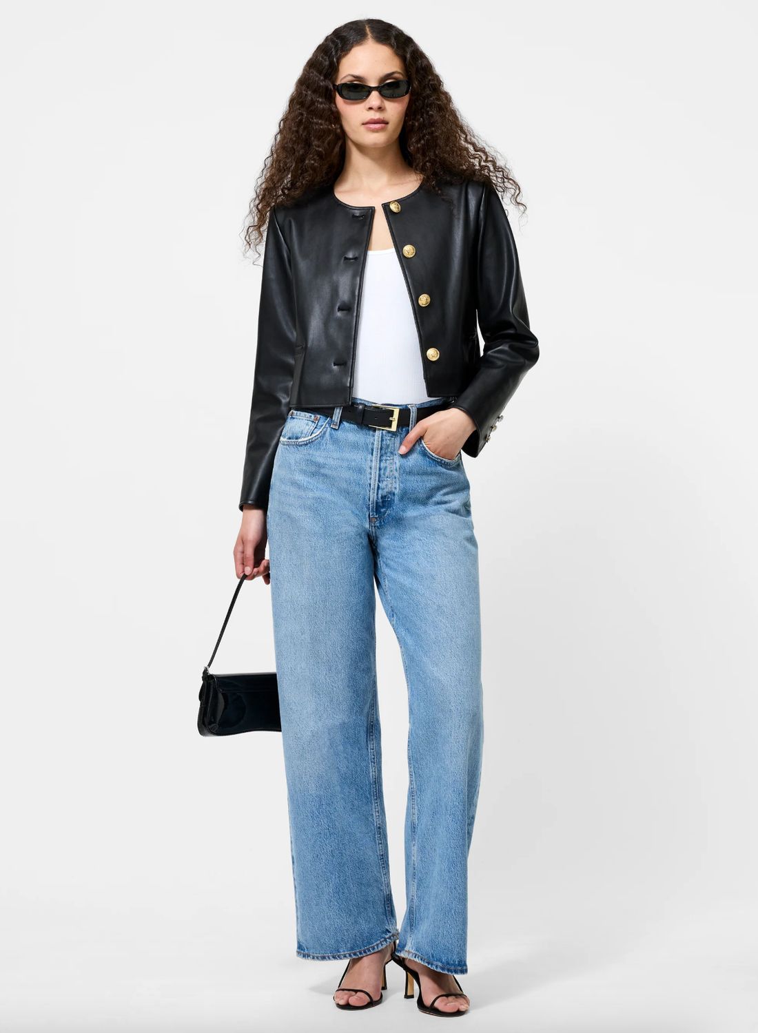 French Connection Dessa Vegan Leather Cropped Jacket