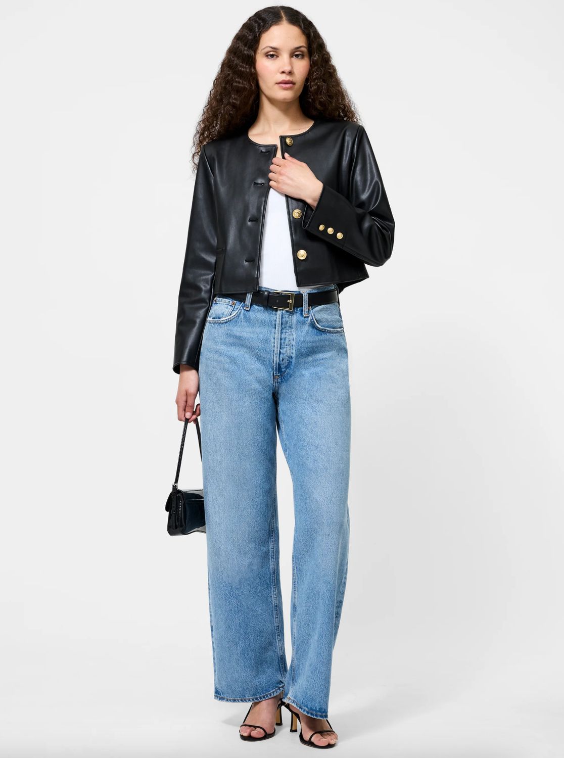 French Connection Dessa Vegan Leather Cropped Jacket