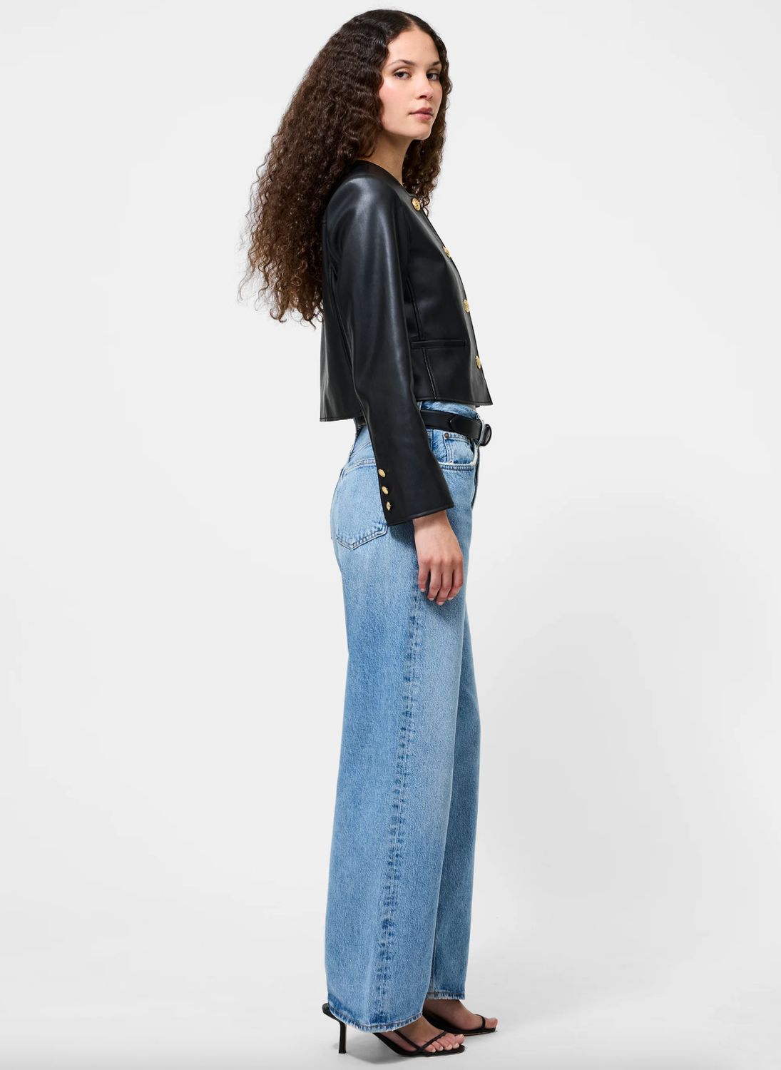 French Connection Dessa Vegan Leather Cropped Jacket