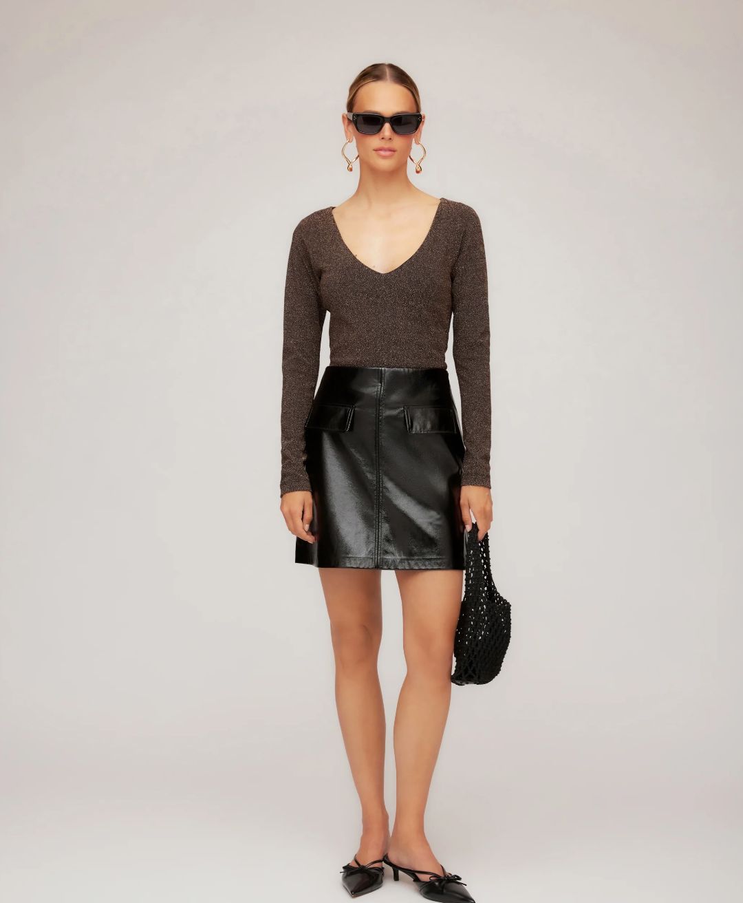 Fifteen Twenty Britney Faux Patent Leather Mini Skirt