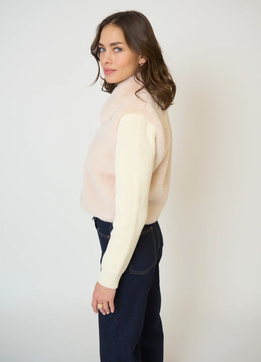 Central Park West Gia Cropped Fur Sweater