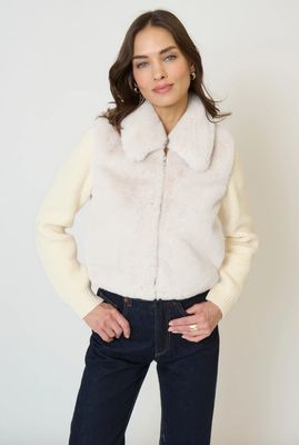 Central Park West Gia Cropped Fur Sweater