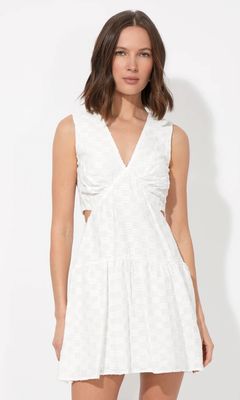 Adelyn Rae Junia Side Cut Out Textured Linen Mini Dress