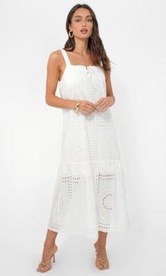 Greylin Hydie Eyelet Tie Front Midi Dress
