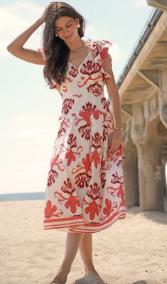 Adelyn Rae Rosa Flutter Sleeve Midi Dress