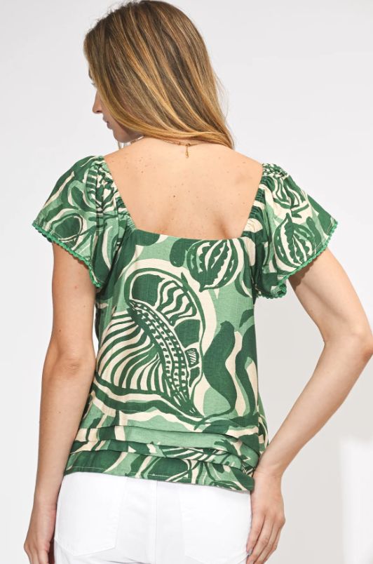 Adelyn Rae - Nyra Leaf Print Flutter Sleeve Top