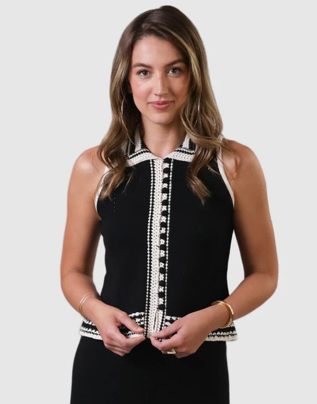 Central Park West - Charli Crochet Edge Collared Top