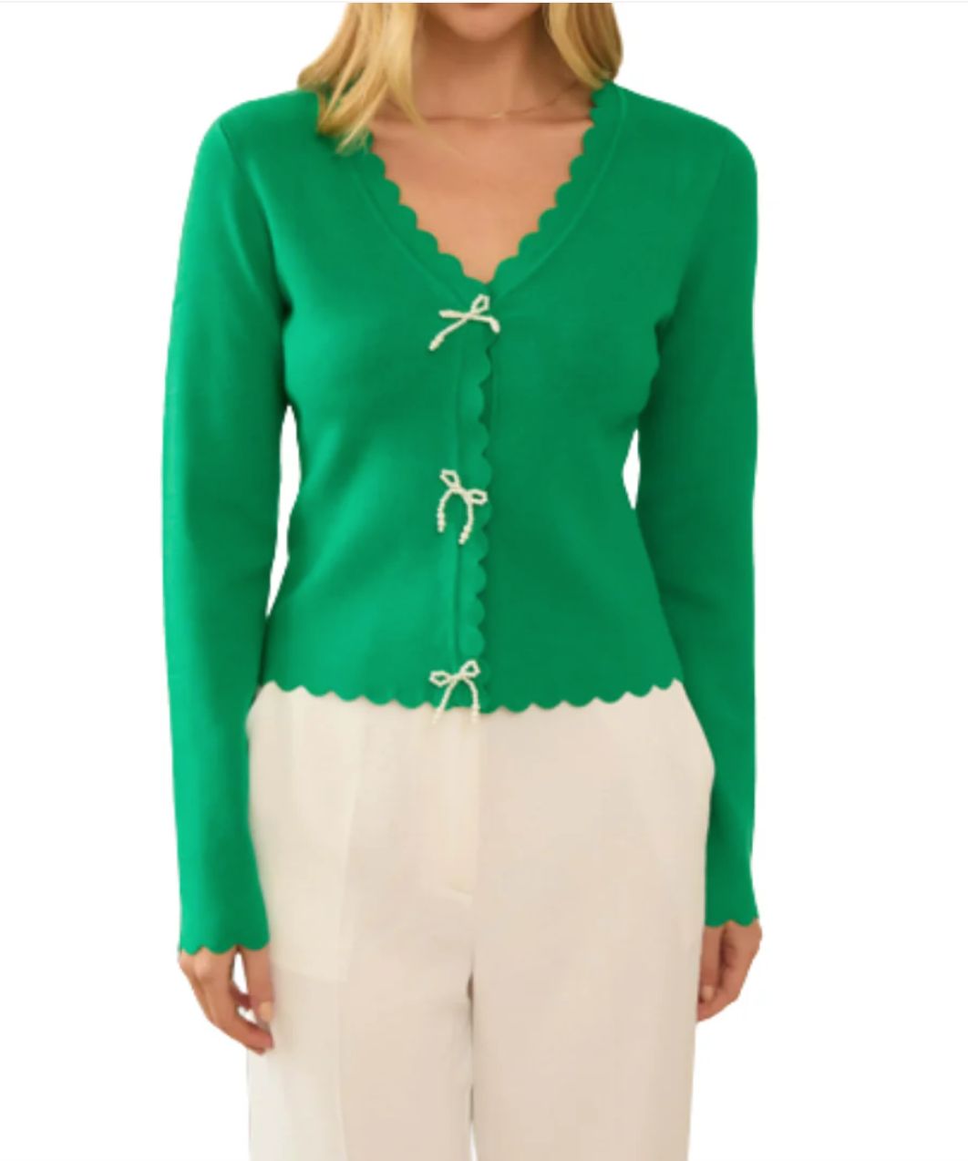 Skies are Blue - Scalloped Sweater With Ribbon