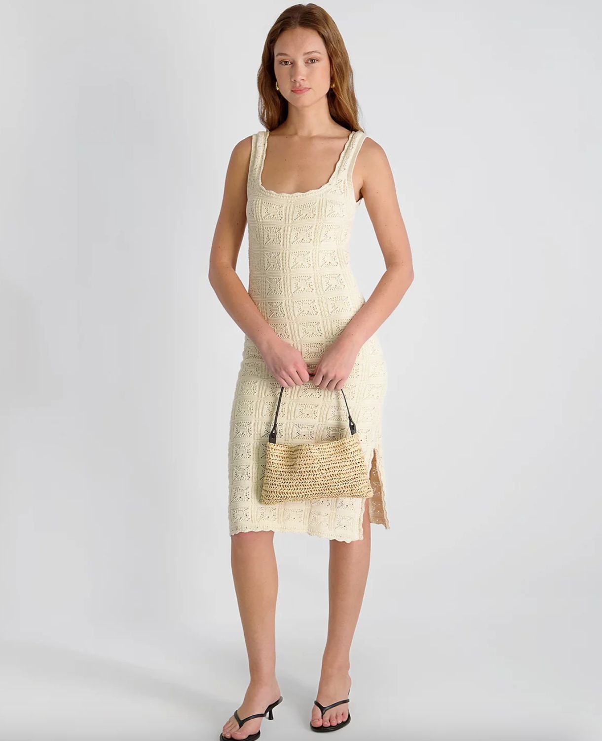 French Connection - Nellis Square Crochet Knit Midi Dress