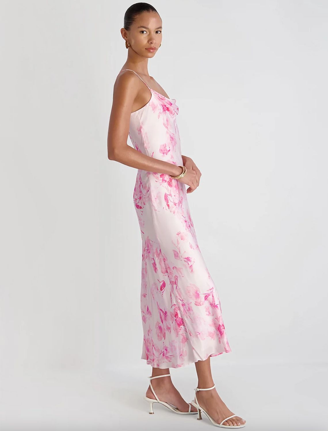 French Connection - Oona Satin Sophie Cowl Neck Flare Midi Dress