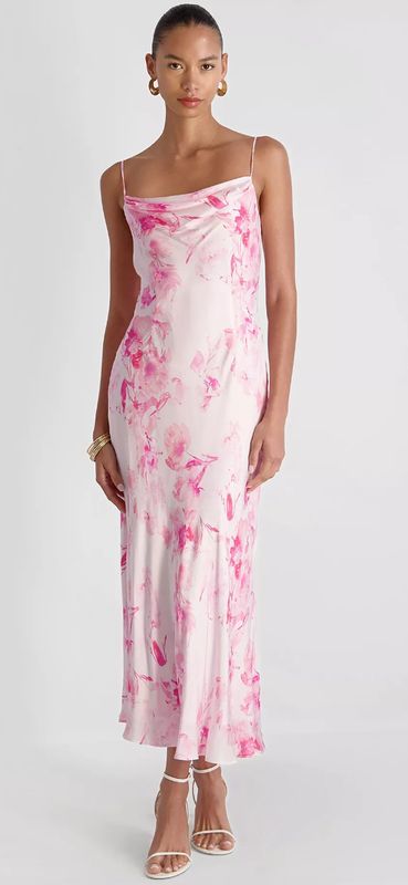 French Connection - Oona Satin Sophie Cowl Neck Flare Midi Dress