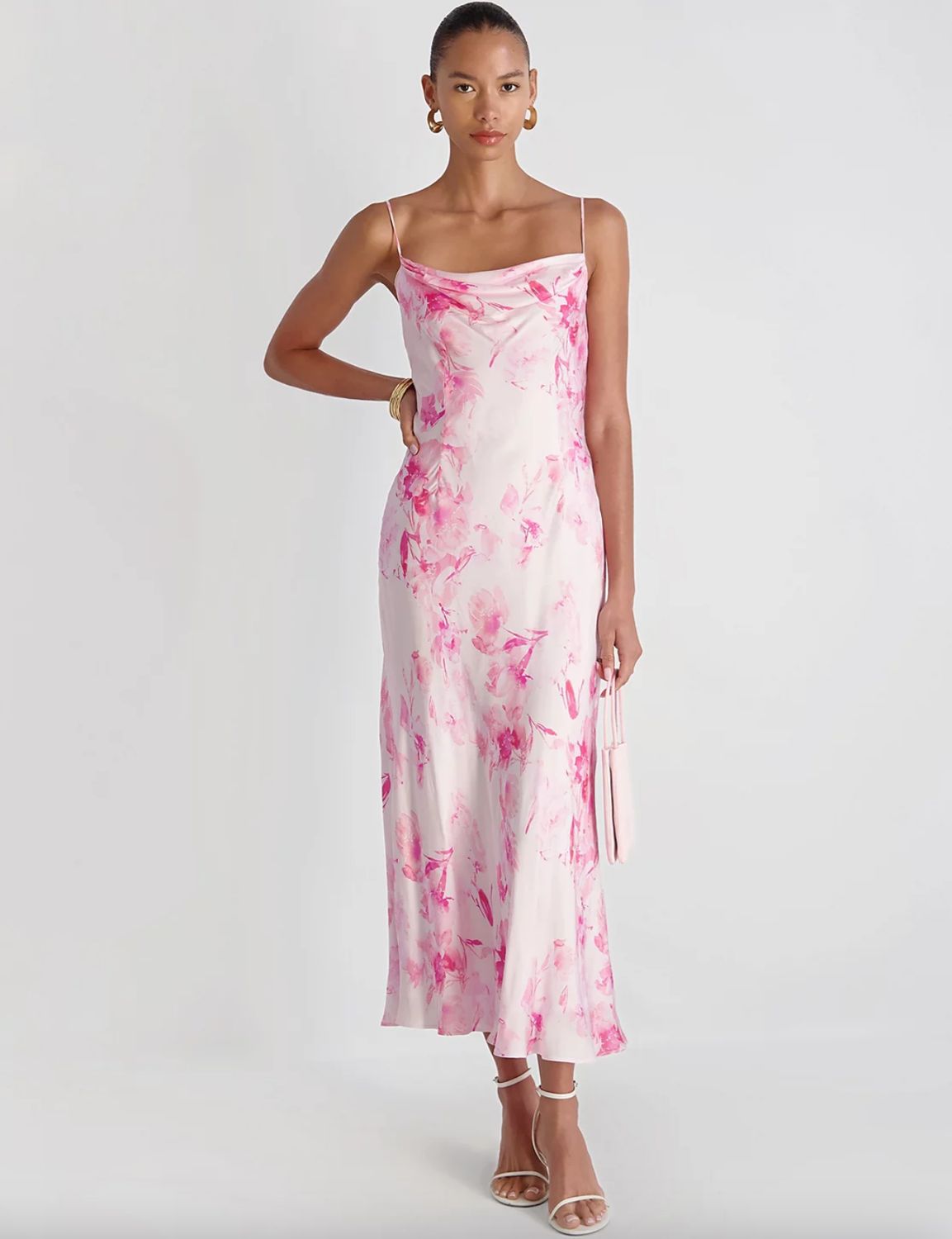 French Connection - Oona Satin Sophie Cowl Neck Flare Midi Dress