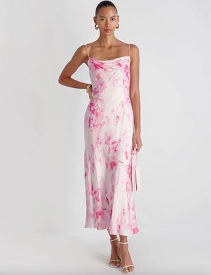French Connection - Oona Satin Sophie Cowl Neck Flare Midi Dress
