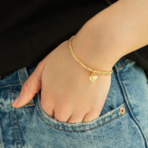 Marlyn Schiff - 3MM Beaded Ball Bracelet With Mini Heart Charm