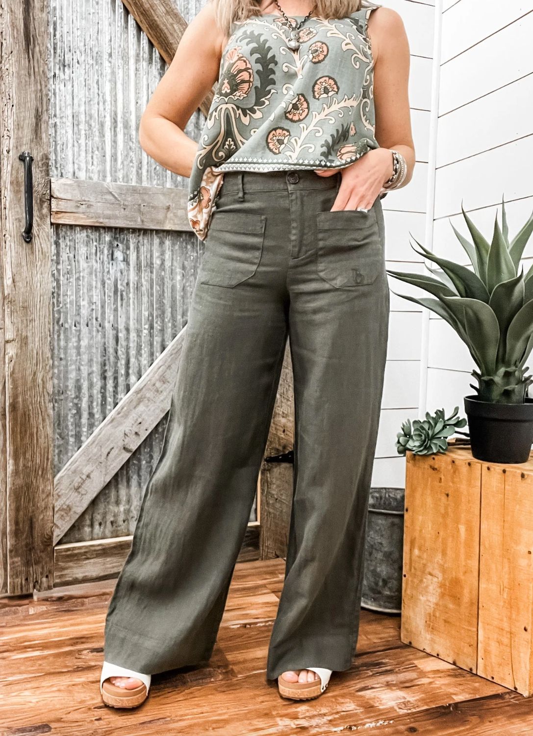 Sanctuary - The Linen Marine Wide Leg Semi-High Rise Pant