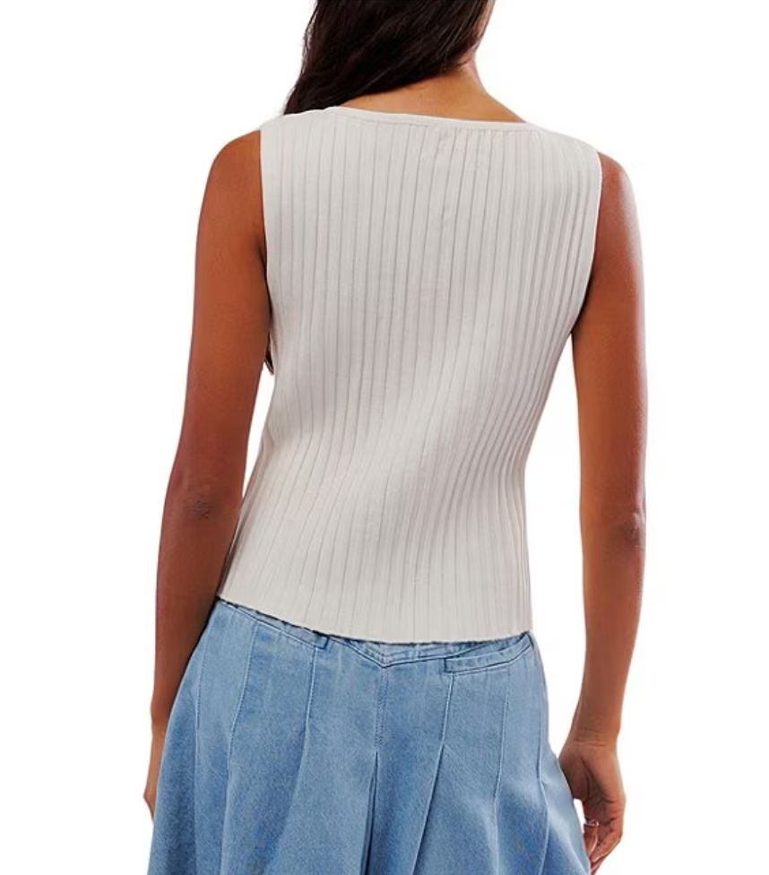 Free People - Tilly Ribbed Knit Crew Neck Sleeveless Fitted Vest