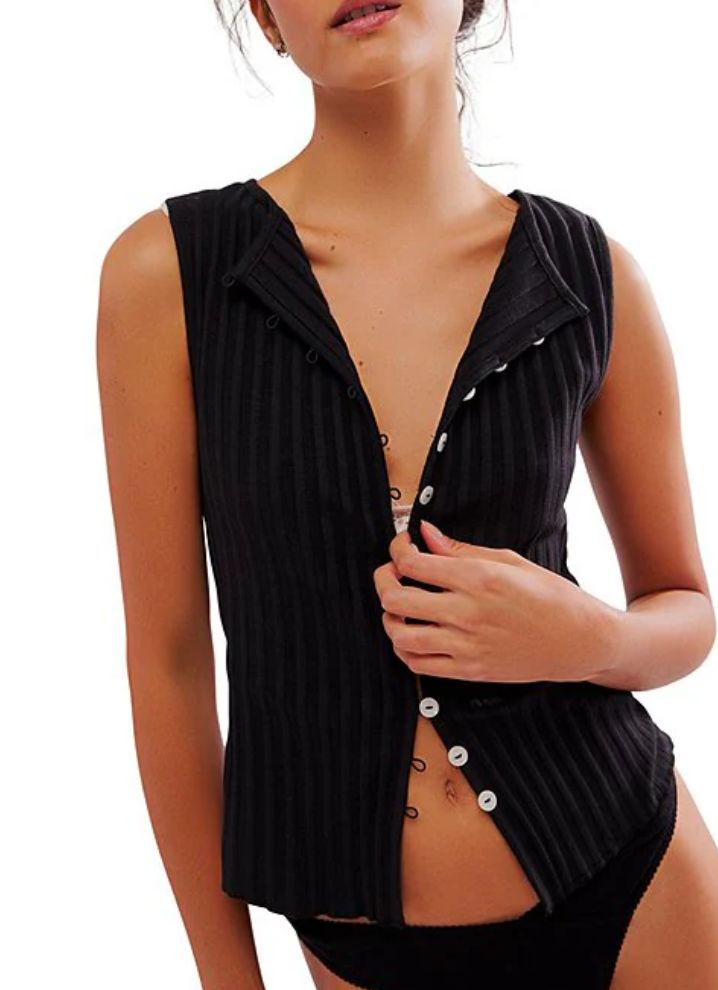 Free People - Tilly Ribbed Knit Crew Neck Sleeveless Fitted Vest